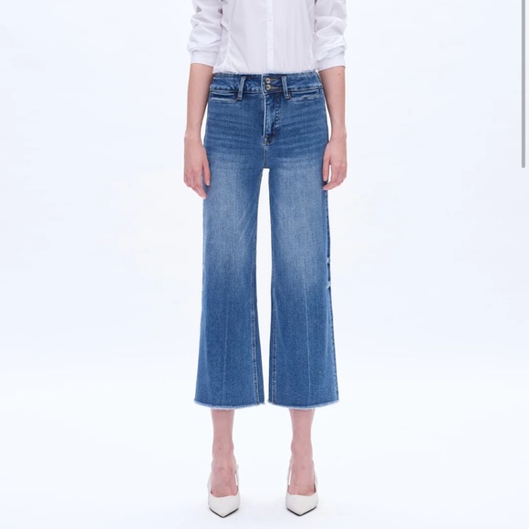 BAYEAS High Rise Wide Leg Denim Jeans With Raw Hem Medium Wash 28 - Picture 1 of 12